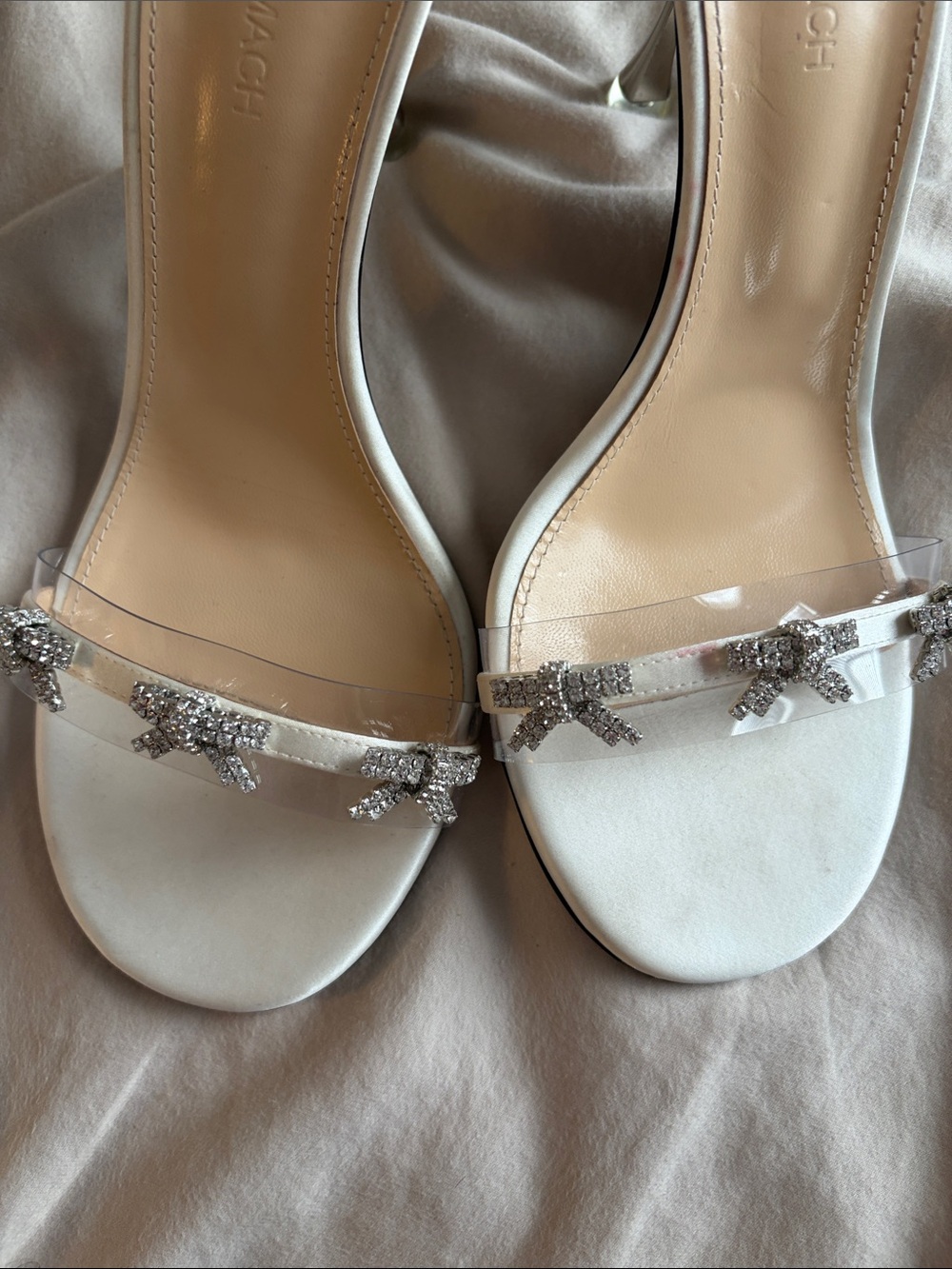 Mach & Mach off white with  Silver Crystal Bow Ankle-Strap Heels - Picture 5 of 8